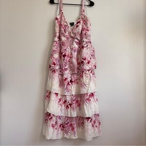 City Chic Pink and White Floral Midi Dress Size M